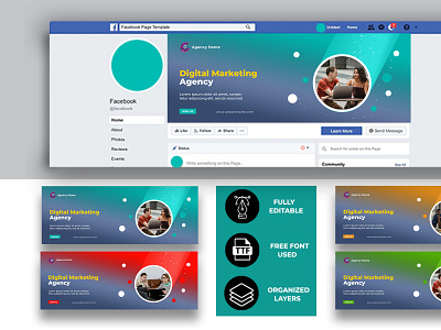 Digital Marketing Facebook Cover - 4 Color Variations