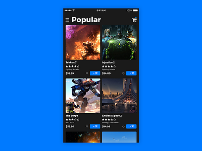 Popular Games Dark Theme basket browse buy cart design games retail store ui ui design ux ux design