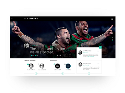 Fansunite concept homepage platform sports ui ux web design
