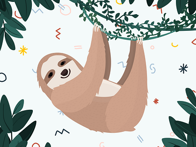 Soft sloth coloful design graphic illustration plants sketch sloth vector