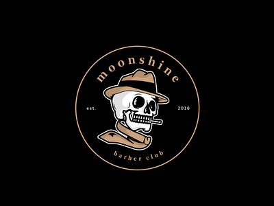 Moonshine barber club barber barbershop branding logo skull