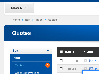 inbox, navigation, breadcrumbs, quote action button blue breadcrumbs clean sub navigation white