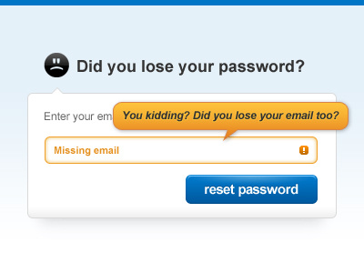 lost password UI form lost password ui missing email reset password warning message