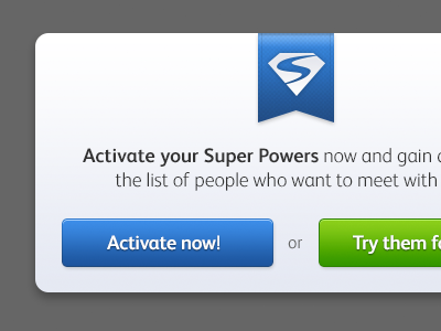 Activate SPP popup preview badoo blue buttons green lightbox popup super powers ui web