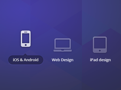 Platform selector for my new landing page android intro ios ipad purple selector web design
