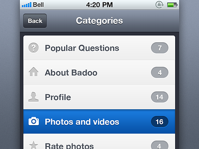 Badoo help Categories for iOS categories folders ios isues listing