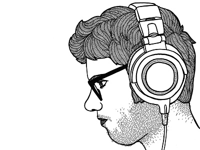 focus concentration drawing face glasses hair headphone illustration man music patterns profile stubble