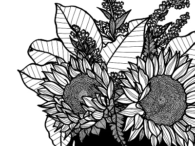 sunflower bouquet bouquet drawing flower flowers illustration leaves pen sunflower sunflowers vase