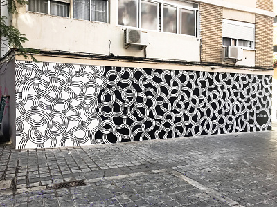 Intertwined Mural Process 2 abstract black and white lines mural murals paint pattern street art urban art valencia wall work in progress