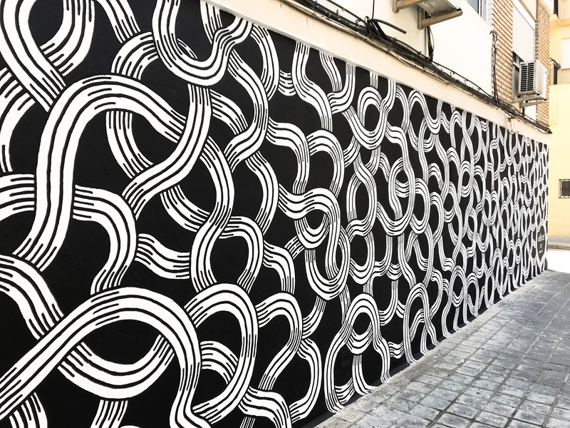 Intertwined Mural abstract black and white city lines mural paint painting pattern street art urban urban art valencia