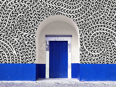 Snaky Swirls Mural Dreaming abstract black black and white blue door mural muralist murals paint painting pattern pattern design patterns street street art striped stripes surface design urban wall