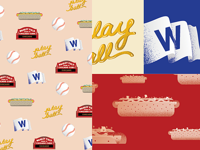 Chicago Cubs Illustration baseball chicago cubs hot dog mustard play ball w flag wrigley wrigley field