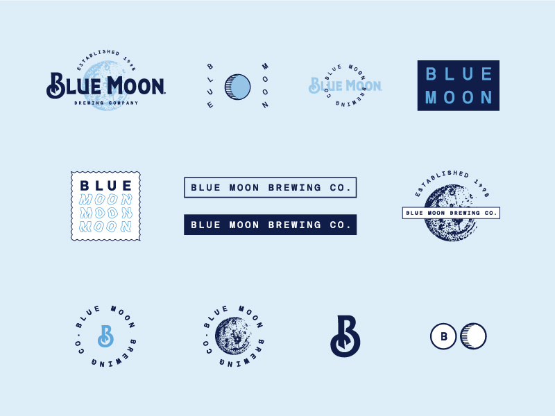 Blue Moon primary system secondary logo branding craft blue color badges intricate beer