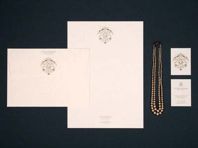 Harlow & Fox branding business card collateral cream envelope gold identity ink letterhead stationary