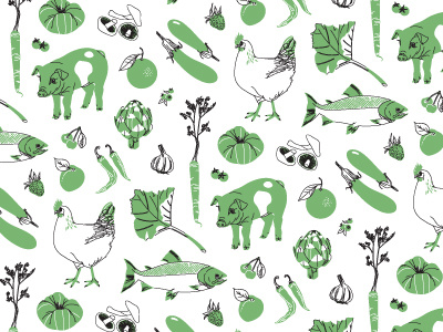 Farm & Fable 1950s 50s animals drawing fruit illustration pattern tissue paper vegetables