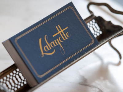 Lafayette bar branding business cards gold embossed hand drawn identity logo mark restaurant script