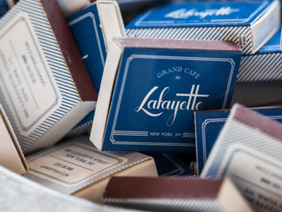 Lafayette branding custom hand drawn identity lettering logo mark match box matches script