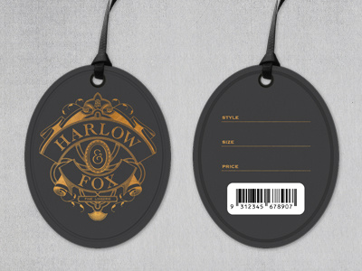 Harlow & Fox branding emboss gold hang tag logo