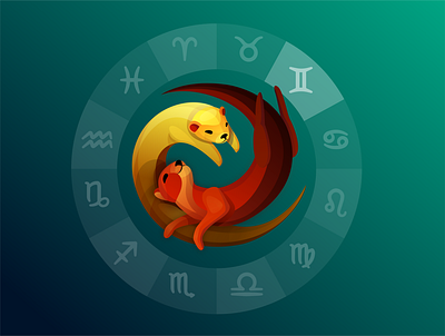 Zodiac signs. Gemini. 3d animals art branding design gemini graphic design icon illustration logo vector zodiac signs