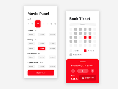 Movie Panel App UI Design app card design interaction design ios iphone iphone x list movie seat ui ux vector