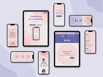 Zen ~ mobile about page beauty css design features page figma html iphone landing page mockup pink testimonial page ui website wellness zen