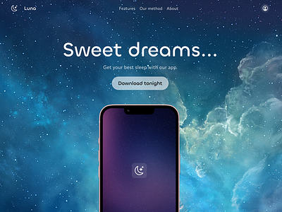 Luna app beautiful chillax design dream figma landing page mockup sleep ui