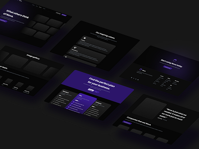 Nova ~ Isometric dark mode footer glowy gradients pricing page purple shadows team page technology values page website