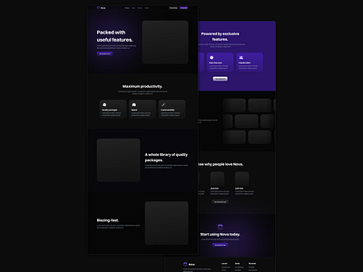 Nova ~ Duo Pages dark mode features glowy gradients landing page product page purple shadows technology website