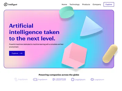 Intelligent 3d ai artificial intelligence design figma gradient landing page logoipsum shapes ui