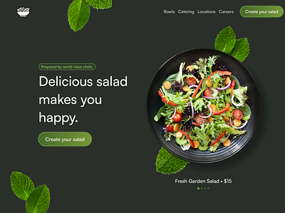 Salad dark design figma green high class landing page leaves restaurant salad satoshi ui