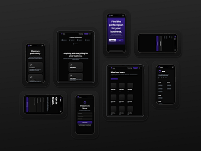 Nova ~ Mobile dark mode design figma glowy gradients ipad iphone landing page mockup product page purple responsive shadows software technology ui website