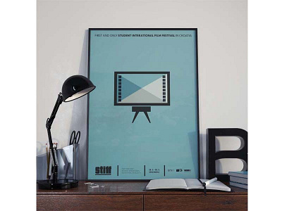 Poster For First Student Film Festival In Croatia blue colors croatia desk electronics festival film flat frame future illustration poster