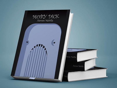 Book Cover Design Moby Dick blue book cover flat illustration