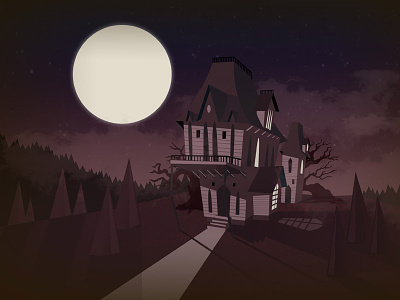 Haunted House Illustration black flat haunted house illustration red