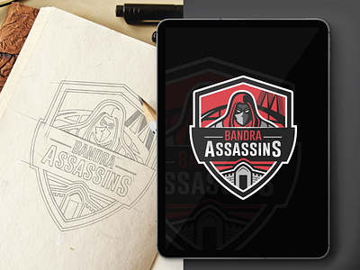 Bandra Assassins - Sketch and Final Version flat illustration logo red sports sports logo