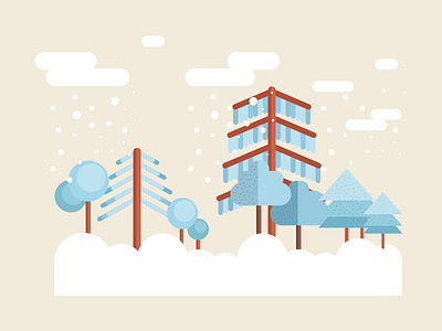 Snow blue flat landscape illustrations sketch snow snowscape trees