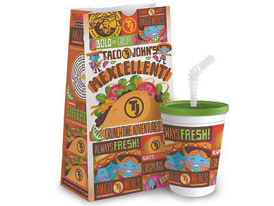 Taco John's cup fast food fiesta games kids kids meal packaging tacos