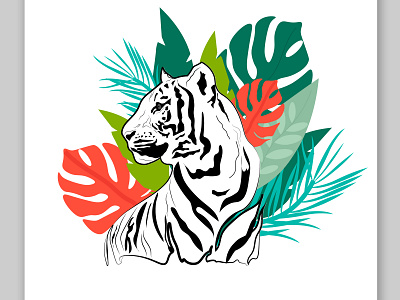 Tiger and palm leaves design graphic design leaf logo palm tiger vector