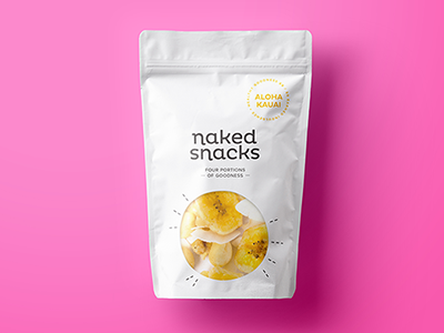 Naked Snacks aloha bag banana color design fun hawaii minions nakedsnacks packaging seal snack