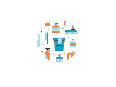 Cleaning bucket cleaning service icon illustration soap spray bottle vector
