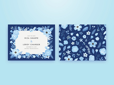Save the Date: Florals blue consumer couple invitations save the date wedding winter