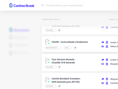 Contractbook – product evolution ✨ blue contractbook documents fresh green list loading mobile refresh view