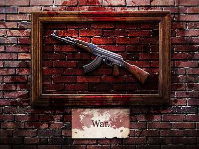 Monument to war blood brick digital gun illustration museum rifle wall war