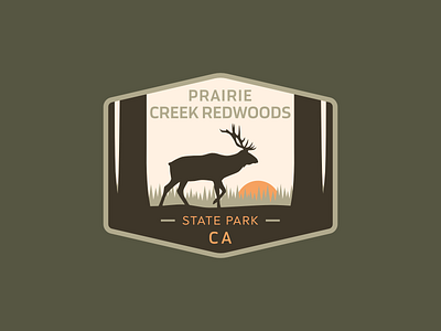 Prairie Creek Redwoods State Park badge badge design california flat design illustration pacific coast prairie creek redwoods state park state parks