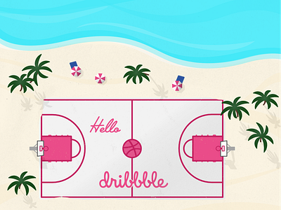 Dribbbling basketball beach debut shot debute dribbble illustration vector