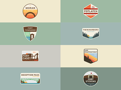 The First Eight - Pacific Coast Badge Series badge badges design flat design icons pacific coast state parks washington state