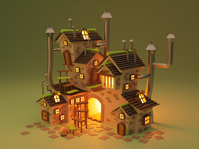house of little gnomes 3d 3d art 3d design 3d illustration 3dart blender gnome home house hut illustration town