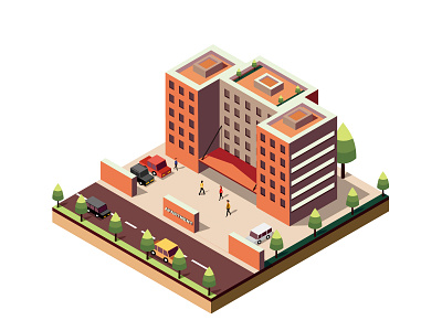 Isometric apartment apartment building car illustrations isometric vector