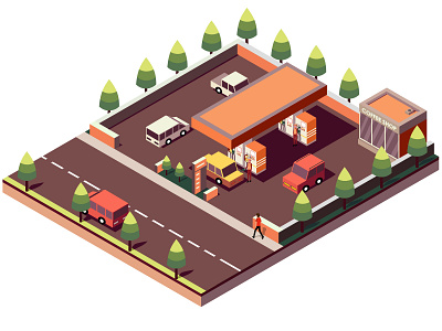 isometric gas station building car gas station illustrations isometric vector