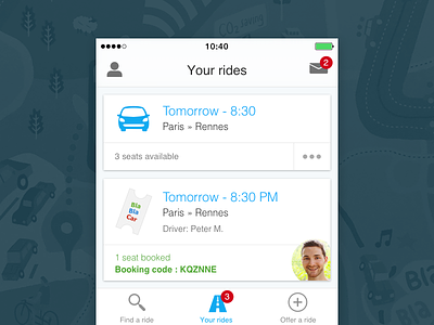 iOS Listing Cards blablacar cards ios listing mobile ridesharing travel